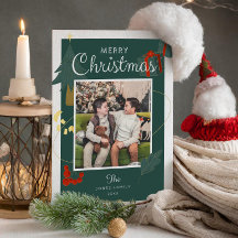 Christmas Card Family Photo Green Holiday
