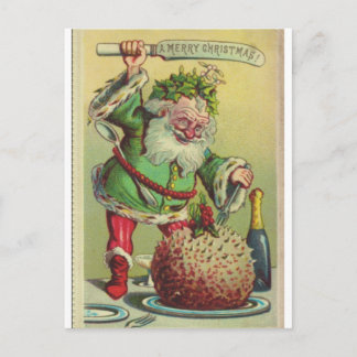 Christmas Card Father Christmas Attacks Pudding