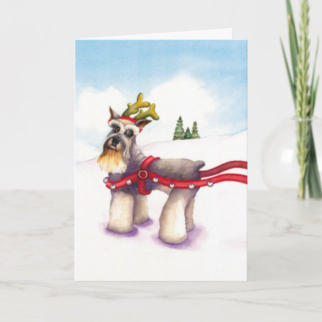 Christmas Card for Dog Lover - Schnauzer Reindeer (Front)