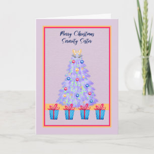 Christmas Card for Sorority Sister Pink with Tree