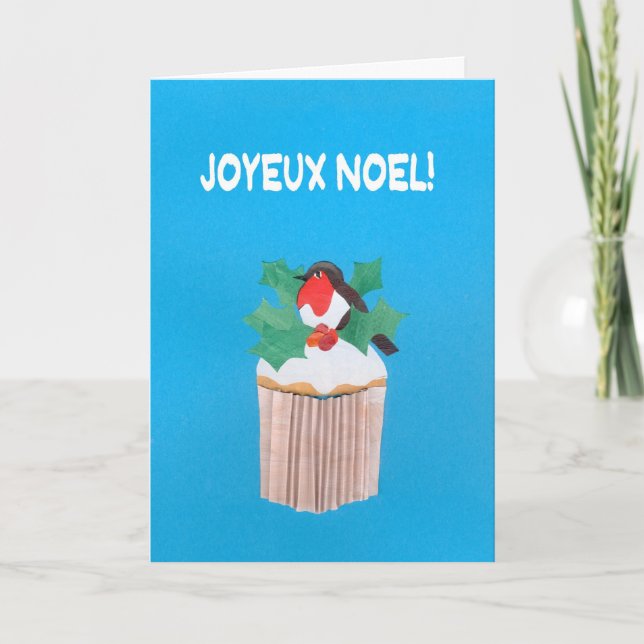 Christmas Card, French Cupcake with Robin Holiday Card (Front)