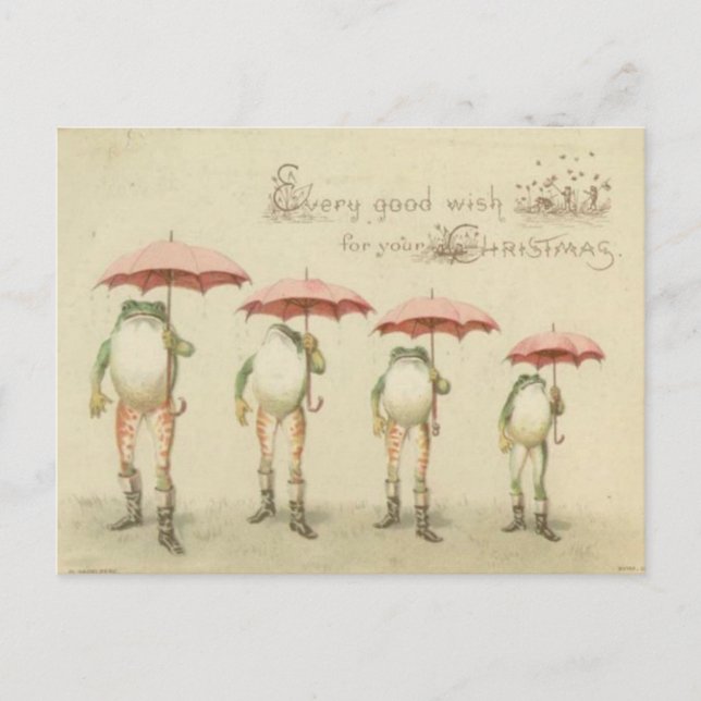 Christmas Card Frogs with Umbrellas (Front)