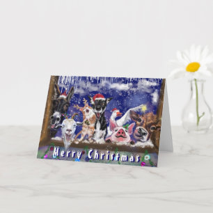 Christmas Card Funny Animal Party Happy Farm