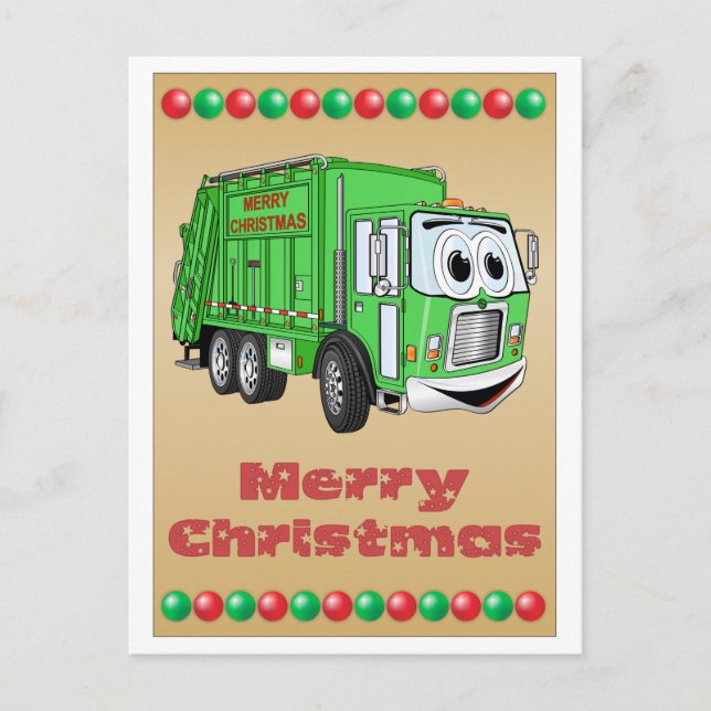 Christmas Card Garbage Truck Cartoon (Front)