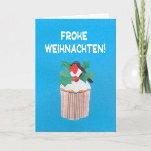 Christmas Card, German, Cupcake with Robin Holiday Card