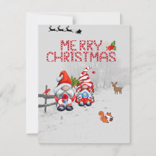 Christmas Card Gnomes with Deer, Bird, Squirrel