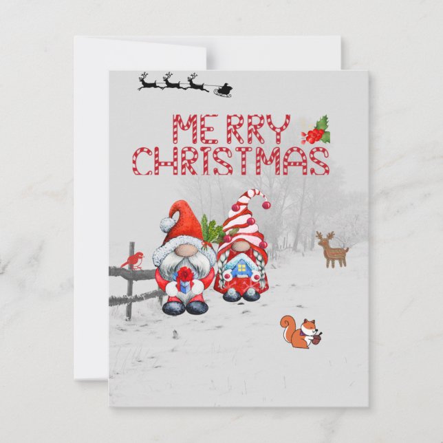 Christmas Card Gnomes with Deer, Bird, Squirrel (Front)