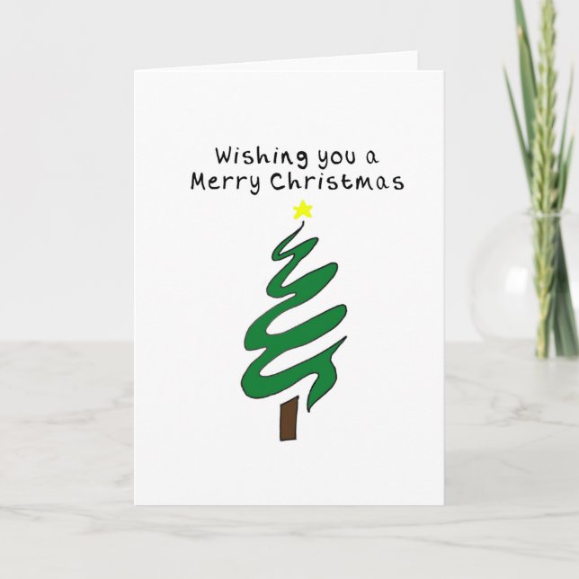 Christmas Card Hand Drawn Green Christmas Tree (Front)