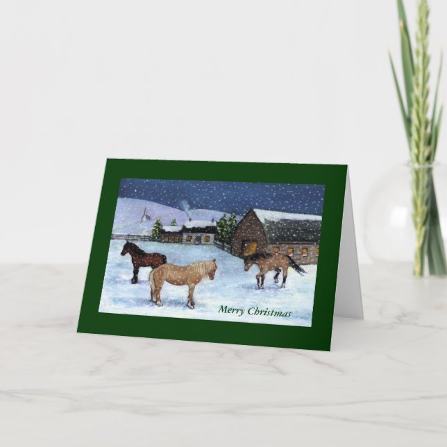 CHRISTMAS CARD: HORSES, SNOW: ART HOLIDAY CARD (Front)