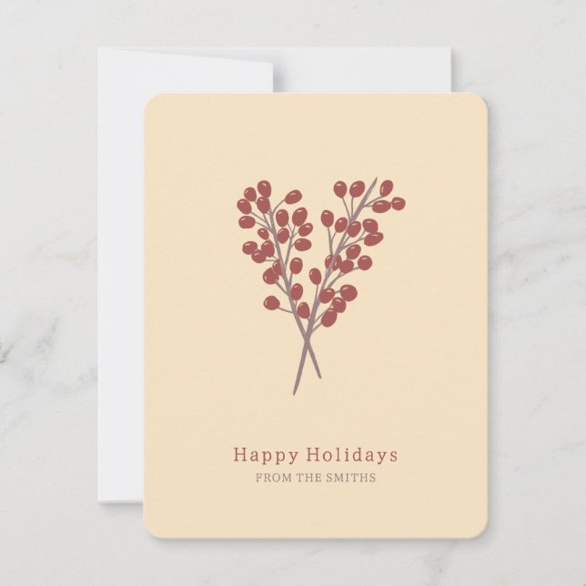 Christmas card illustration red berries vintage (Front)