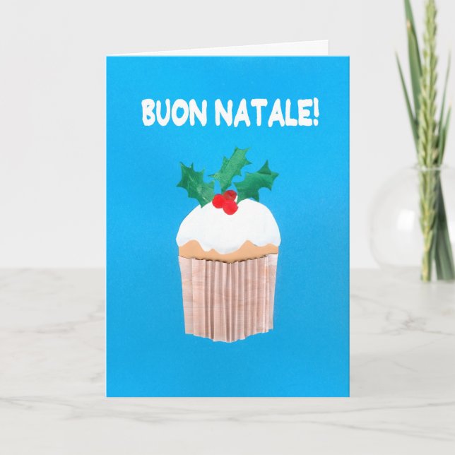 Christmas Card, Italian, Cupcake with Holly Holiday Card (Front)