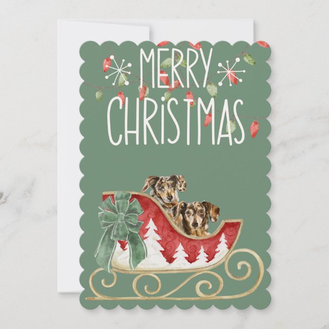Christmas Card Long Hair Dachsund (Front)