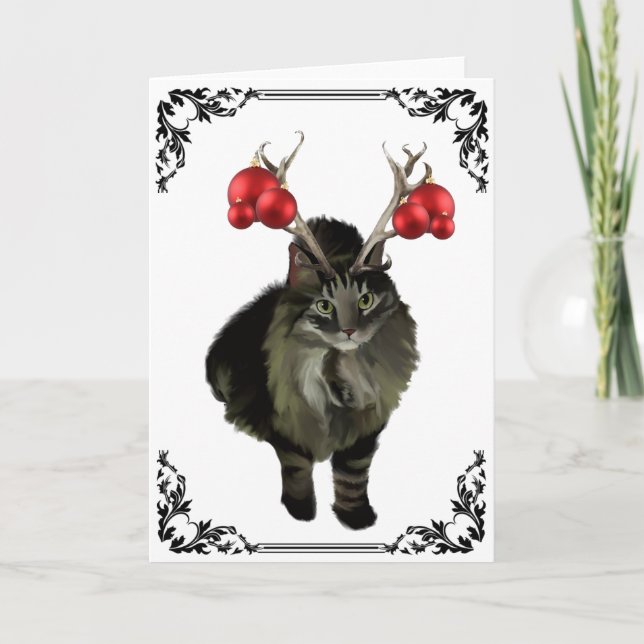 Christmas Card Maine Coon Reindeer (Front)