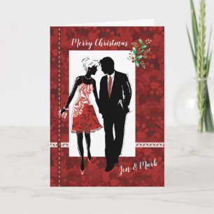 Christmas card, Male & Female silhouette figures. Holiday Card