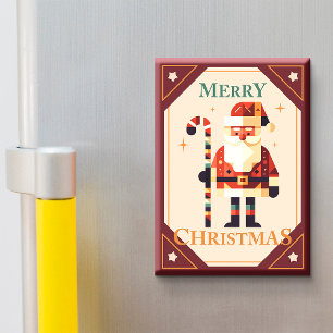 Christmas Card of Santa Claus With Candy Cane Magnet
