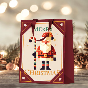 Christmas Card of Santa Claus With Candy Cane Small Gift Bag