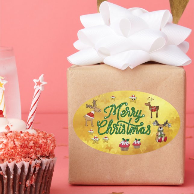 Christmas card oval sticker (Party)