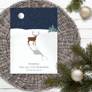 Christmas Card Peaceful Night Moon Stars Deer Navy