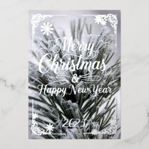 Christmas card, pine needles poem inside Silver