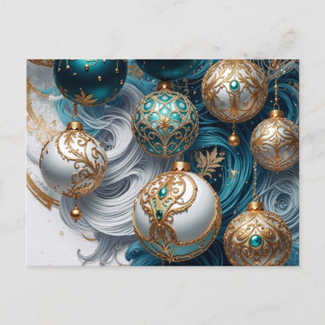Christmas card postcard with luxurious ornaments (Front)