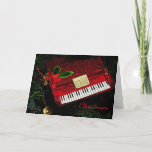 Christmas Card Red Glitter Piano