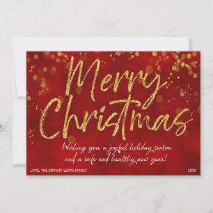CHRISTMAS CARD   Red Gold Faux Foil Message
