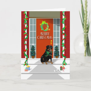Christmas Card - Rottweiler Dog on Porch