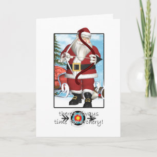 Christmas Card, Santa Playing Archery Holiday Card