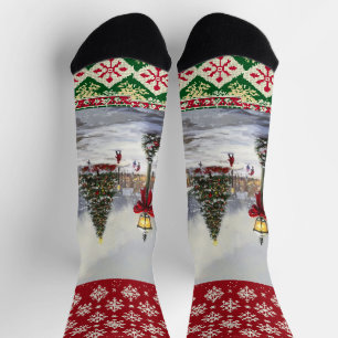 Christmas Card Scene Socks