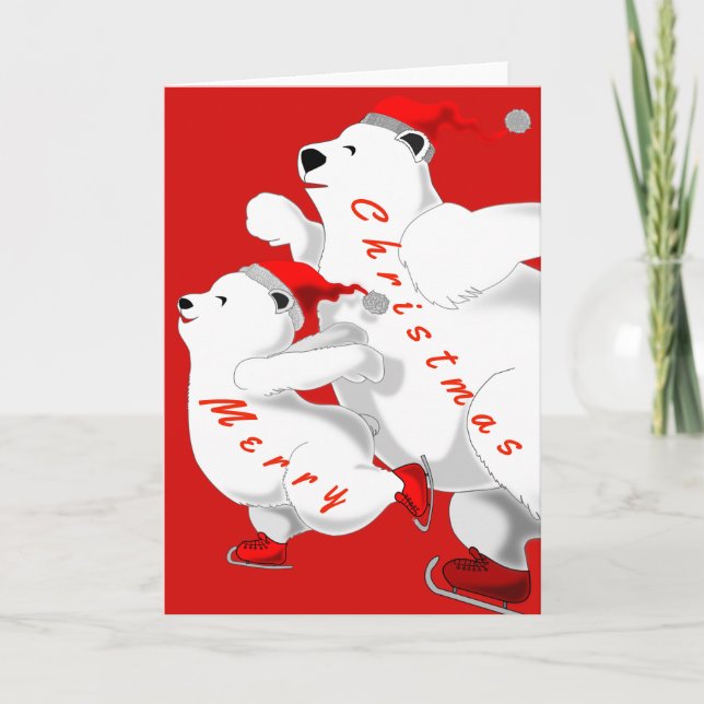 Christmas Card Skating Bears Family (Front)