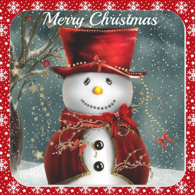 Christmas Card Snowman Smiling in Top Hat Square Sticker (Creator Uploaded)