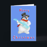 Christmas Card Snowman with Guitar Rock Music<br><div class="desc">Snowman Rock'n'Roll - Merry Christmas Cards - or Choose your favourite colours / text / font</div>