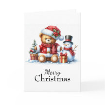 Christmas Card: Teddy Bear and Snowman