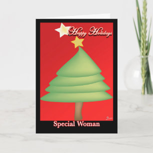 Christmas Card Tree Happy Holidays Special Woman