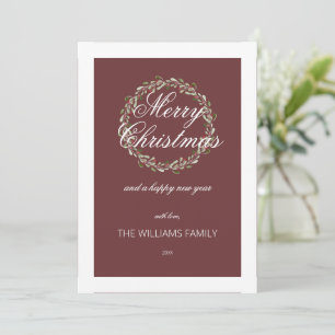 Christmas card watercolor wreath burgundy red