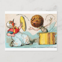 Christmas Card where Pudding attacks BirdLady