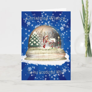 Christmas card, Wife Christmas, Elf in a snow glob Holiday Card