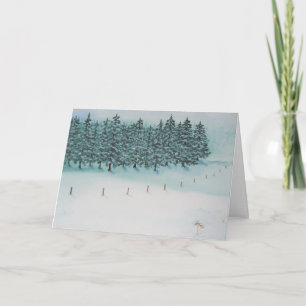 Christmas Card Winter Field and Evergreens