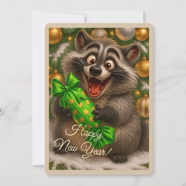 Christmas card with a racoon (Front)