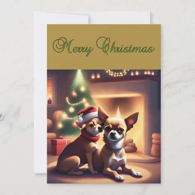 Christmas Card with Adorable Chihuahua Pair (Front)