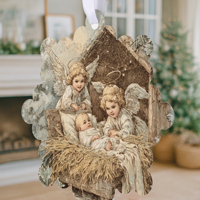 Christmas card with baby Snowflake Framed Ornament (Creator Uploaded)