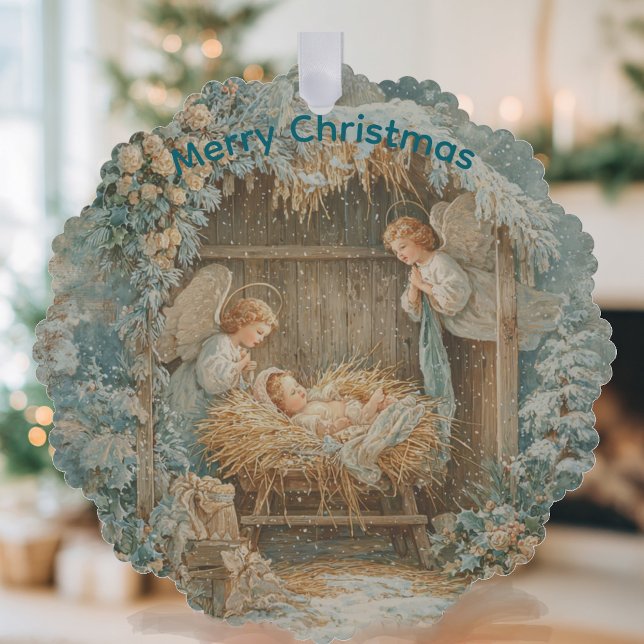 Christmas card with baby Snowflake Framed Ornament (Creator Uploaded)