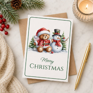 Christmas card with bear and snowman image