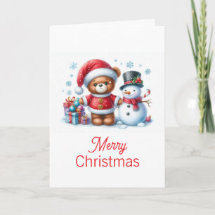 Christmas card with bear and snowman image