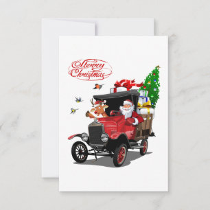 Christmas card with cartoon Santa and deer