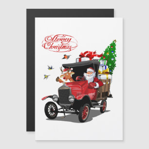 Christmas card with cartoon Santa and deer
