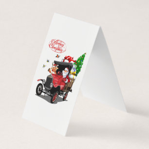 Christmas card with cartoon Santa and deer