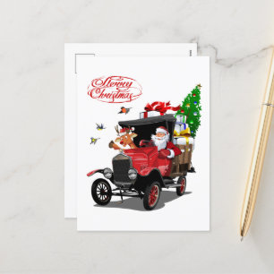 Christmas card with cartoon Santa and deer