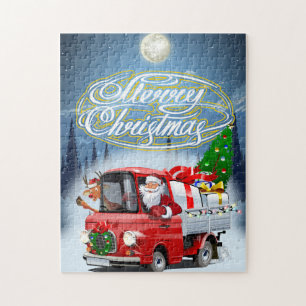 Christmas card with cartoon Santa`s truck Jigsaw Puzzle