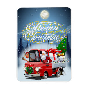 Christmas card with cartoon Santa`s truck Magnet
